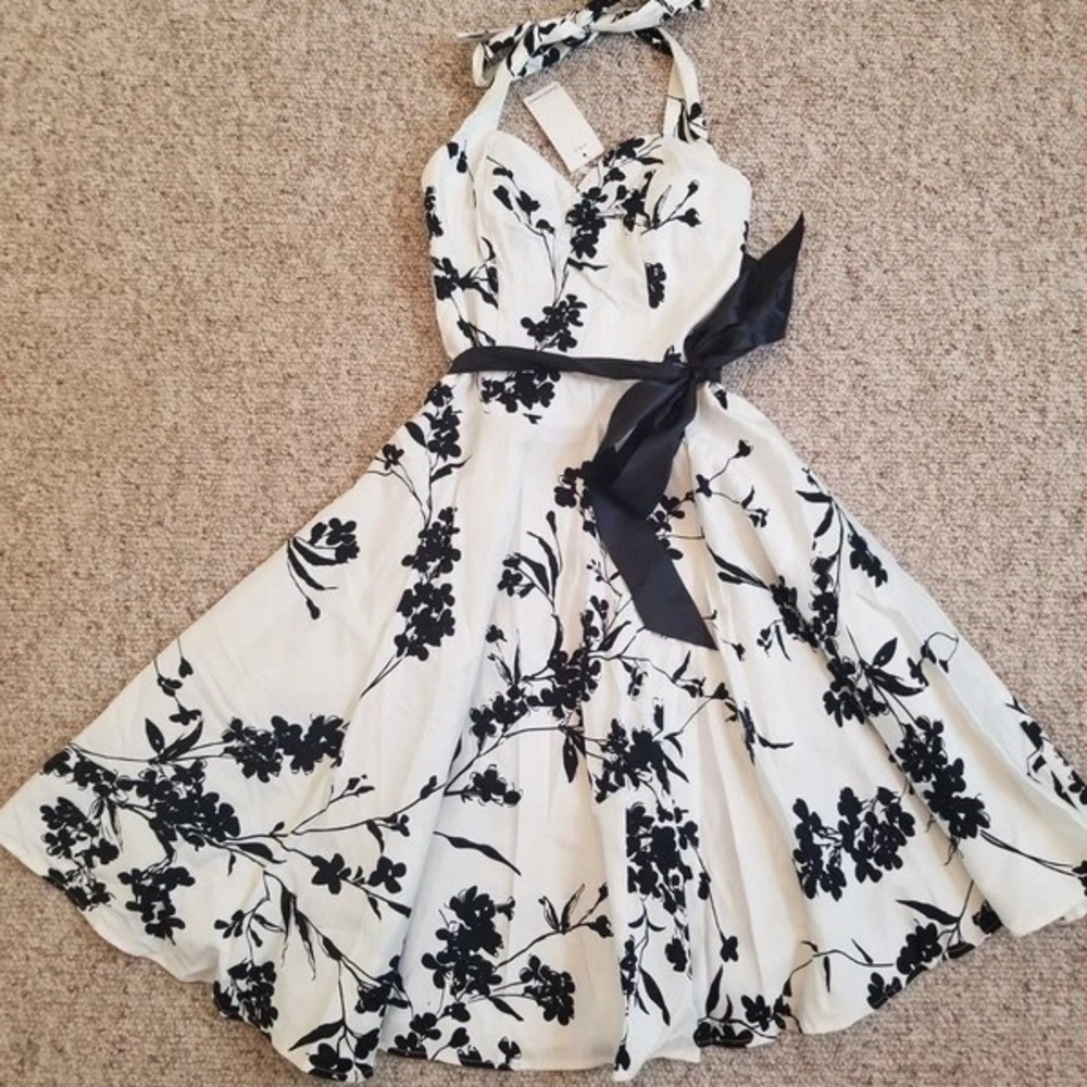ASOS Black Floral on White Midi Dress